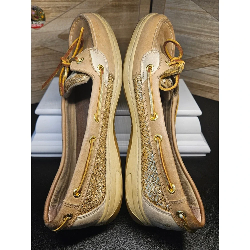 Sperry Boat‎ Shoe Women 9.5M Beige Angelfish Gold Glitter Preppy Loafer #672